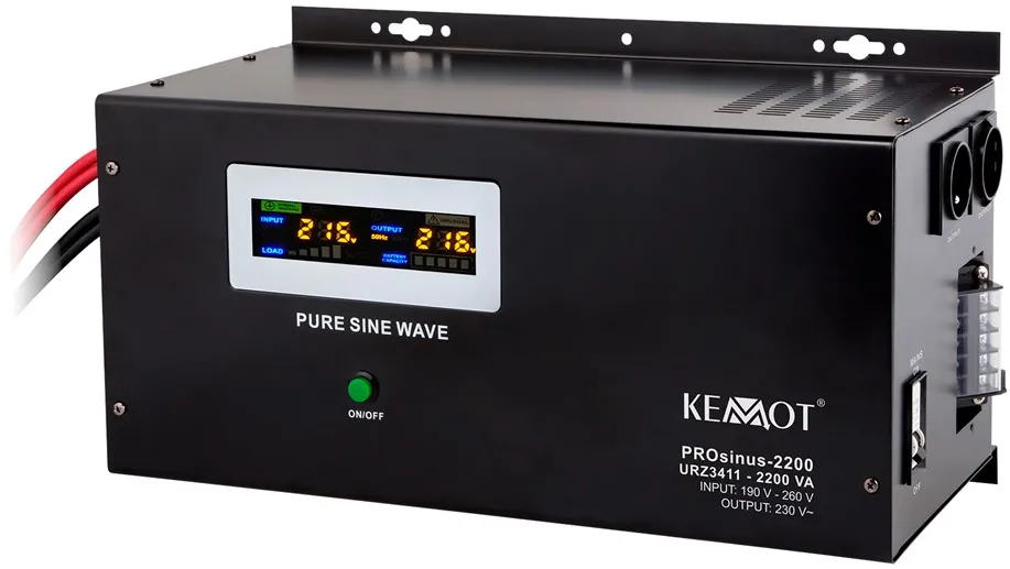 KEMOT PROsinus-2200 wall-mounted emergency power supply unit – inverter with a pure sine wave output and 12V charging function, 230V, 2200VA/1600W