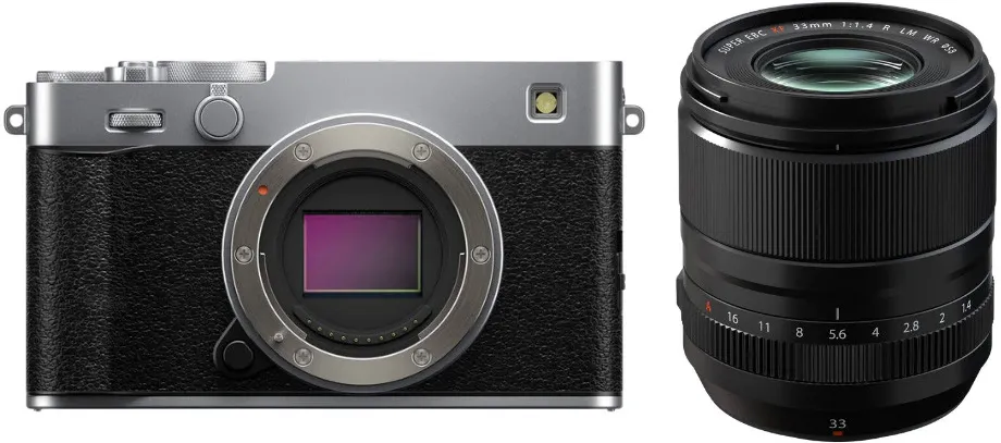 Aparat Foto Mirrorless Fujifilm X-E5, 40MP, 6K + Obiectiv XF 33mm F1.4 LM WR, Silver
