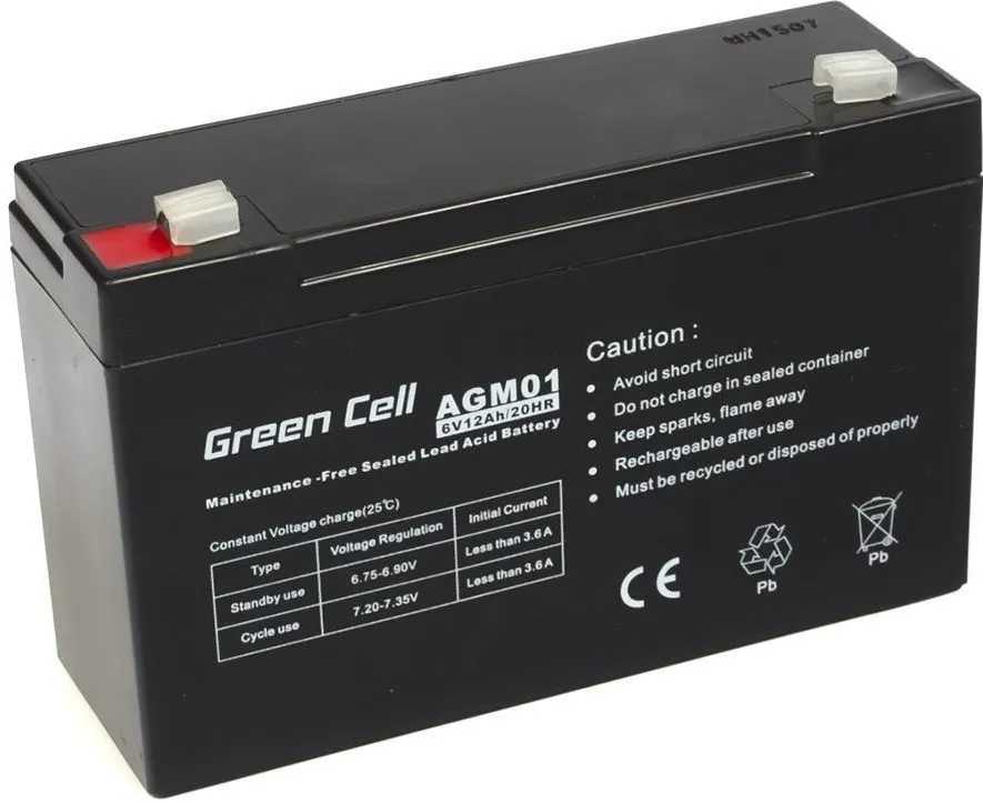 Green Cell AGM Battery 6V 12Ah 12.000 mAh Sealed Lead Acid (VRLA)