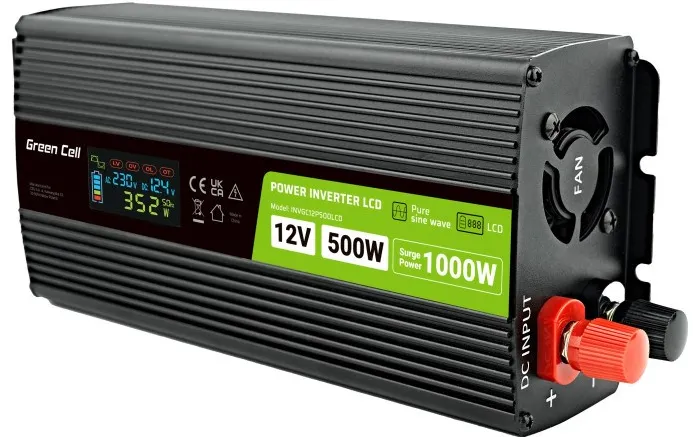Green Cell PowerInverter LCD 12V 500W/10000W car inverter with display - pure sine wave