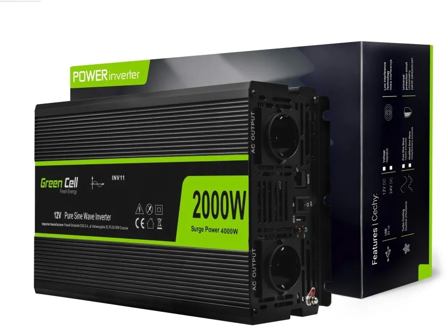 Green Cell INV11 power adapter/inverter Auto 2000 W Black