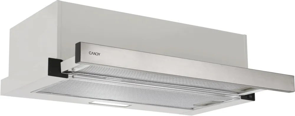 Hota incorporabila telescopica Candy CBT6130/3X, Capacitate de absorbtie 329 m3/h, 2 trepte de viteza, Iluminare LED, 2 filtre, Clasa B, 60 cm, Argintiu