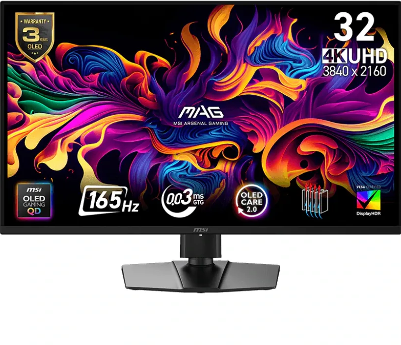 MAG 322UP QD-OLED E16, 31.5", UHD, 3840 x 2160, HDMI, Display Port, NVIDIA G-SYNC, AMD FreeSync Premium Pro,165Hz, 0.03ms, Negru