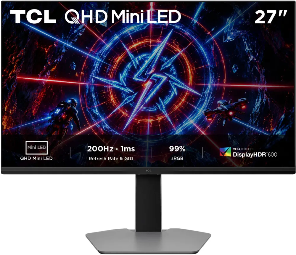 Monitor Gaming QD-Mini LED TCL 27P2A, 27", QHD (2560x1440), 200Hz, 1ms GTG, AMD FreeSync™, G-Sync™ Compatible, HDR