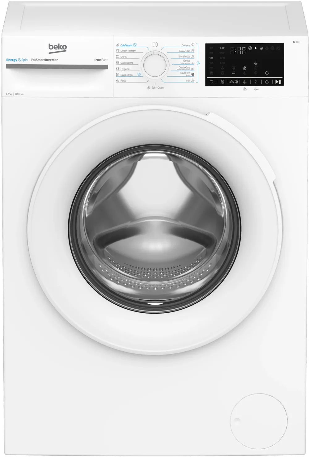 Masina de spalat rufe Beko BM3WFU47415WW, 7 kg, 1400 RPM, Clasa A, Motor ProSmart Inverter, Recycled Tub, Hygiene+, SteamCure, AddXtra, Alb
