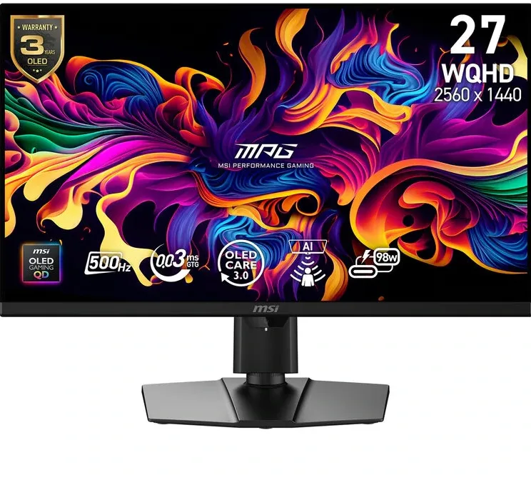 MPG 271QR QD-OLED X50, 26.5", QD-OLED, WQHD, 2560x1440, HDMI, DisplayPort, 98W PD, AMD FreeSync Premium Pro, Pivot, 500Hz 0.03ms, Negru