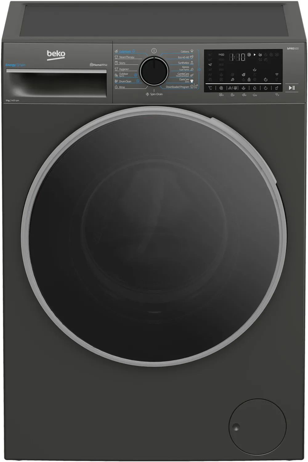 Masina de spalat rufe B5WFU69415MB2ES, 9kg, Clasa A, 15 programe, 1400rpm, EnergySpin, SteamCure, HomeWhiz - WiFi, Motor ProSmartInverter, Display, Manhattan Gray