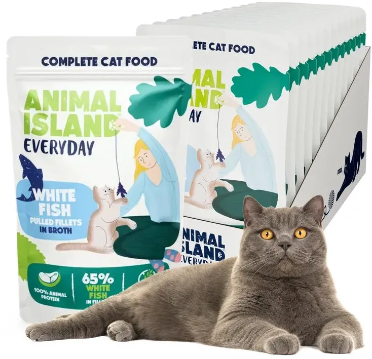 ANIMAL ISLAND Everyday White fish fillets in broth - wet cat food - 12 x 85g