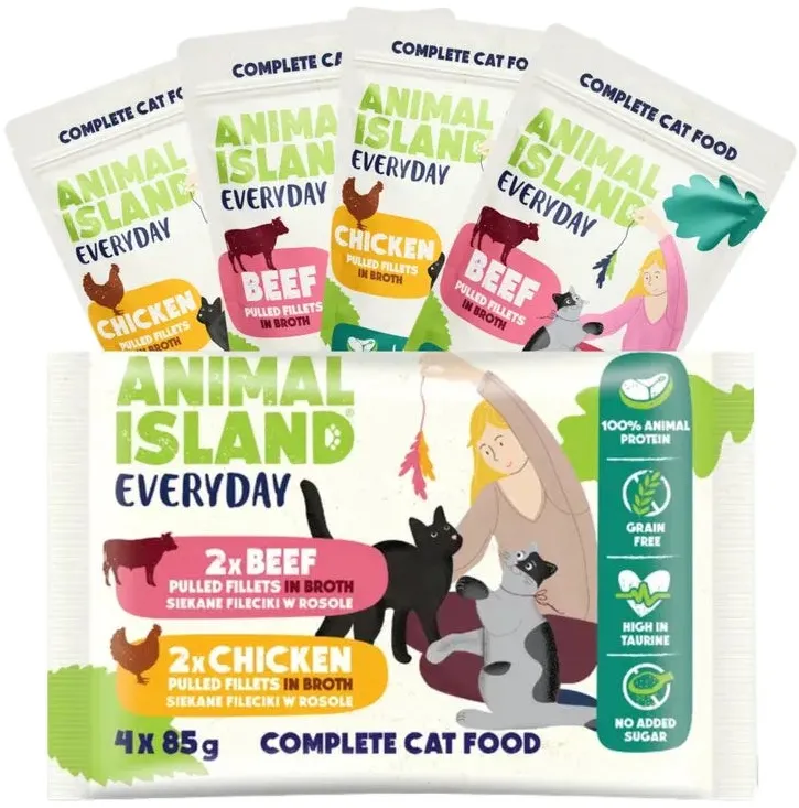ANIMAL ISLAND Everyday Chicken and Beef fillets in broth - wet cat food - 4 x 85g