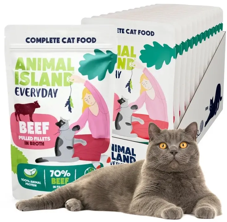ANIMAL ISLAND Everyday Beef fillets in broth - wet cat food - 12 x 85g