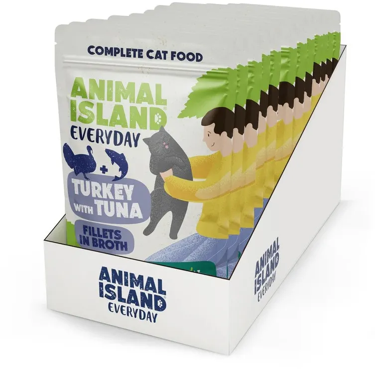 ANIMAL ISLAND Turkey with tuna Fillets in broth - wet cat food - 12x85g