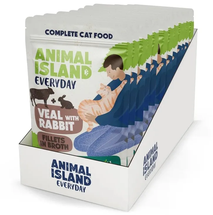 ANIMAL ISLAND Veal with rabbit Fillets in broth - wet cat food - 12x85g
