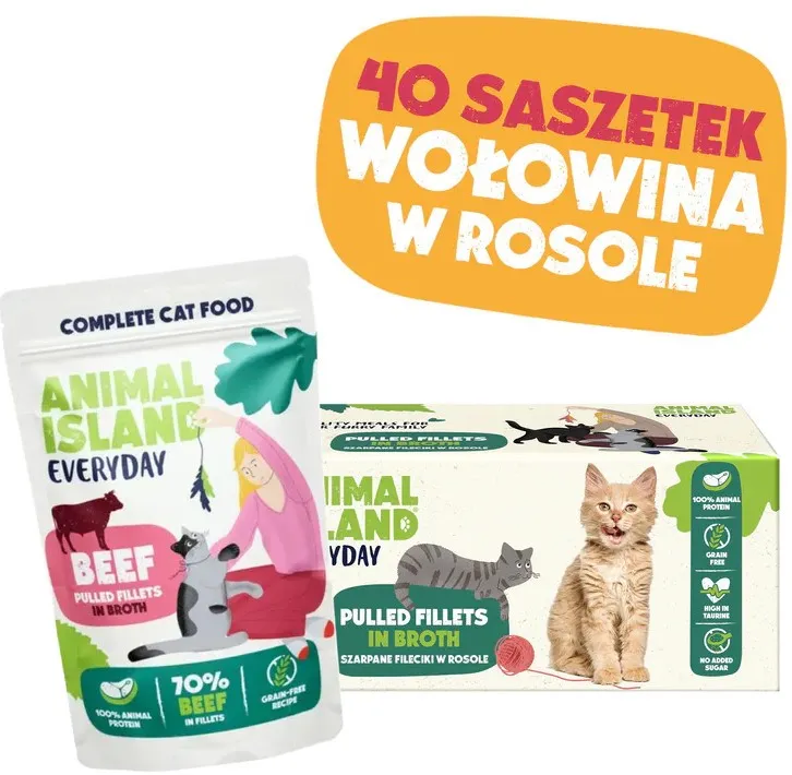 ANIMAL ISLAND Beef in broth - wet cat food - 40x85g