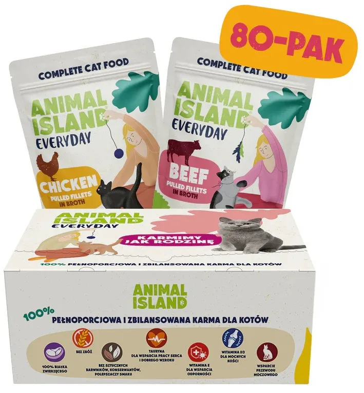 ANIMAL ISLAND Chicken / Beef Fillets in broth - wet cat food - 80x85g