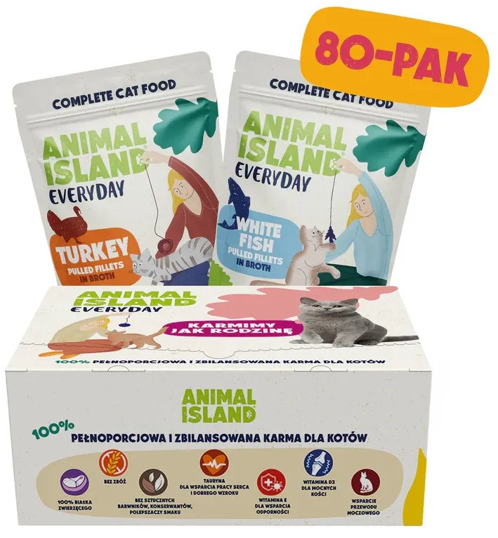 ANIMAL ISLAND Turkey / White fish Fillets in broth - wet cat food - 80x85g