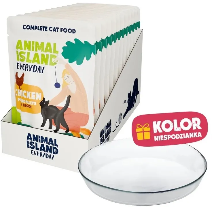 ANIMAL ISLAND Everyday Chicken in broth Box - wet cat food - 12x85g + free plate