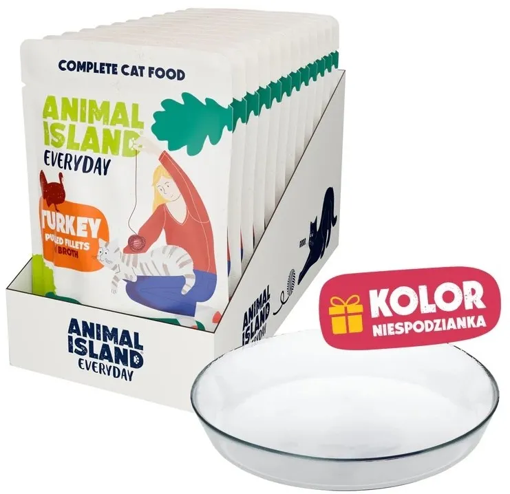 ANIMAL ISLAND Everyday Turkey in broth Box - wet cat food - 12x85g + free plate