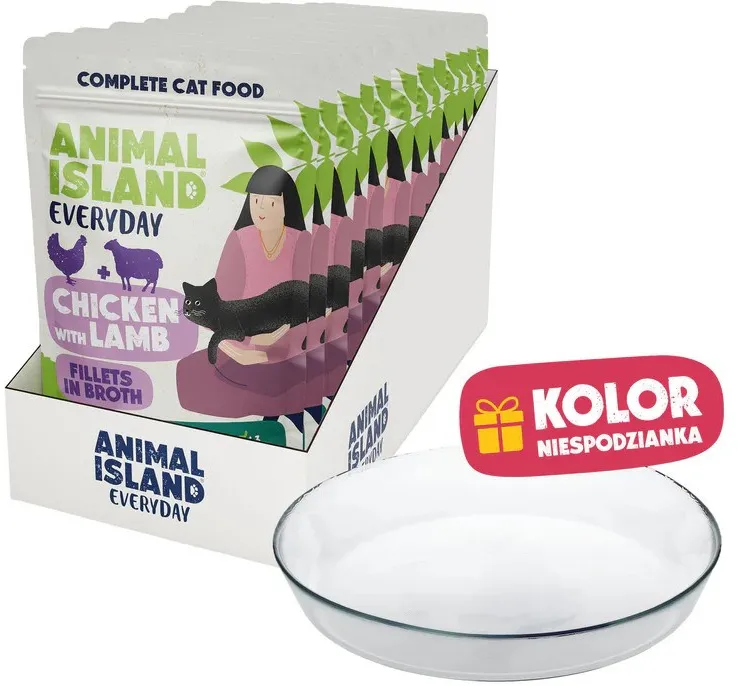 ANIMAL ISLAND Everyday Chicken with lamb in broth Box - wet cat food - 12x85g + free plate