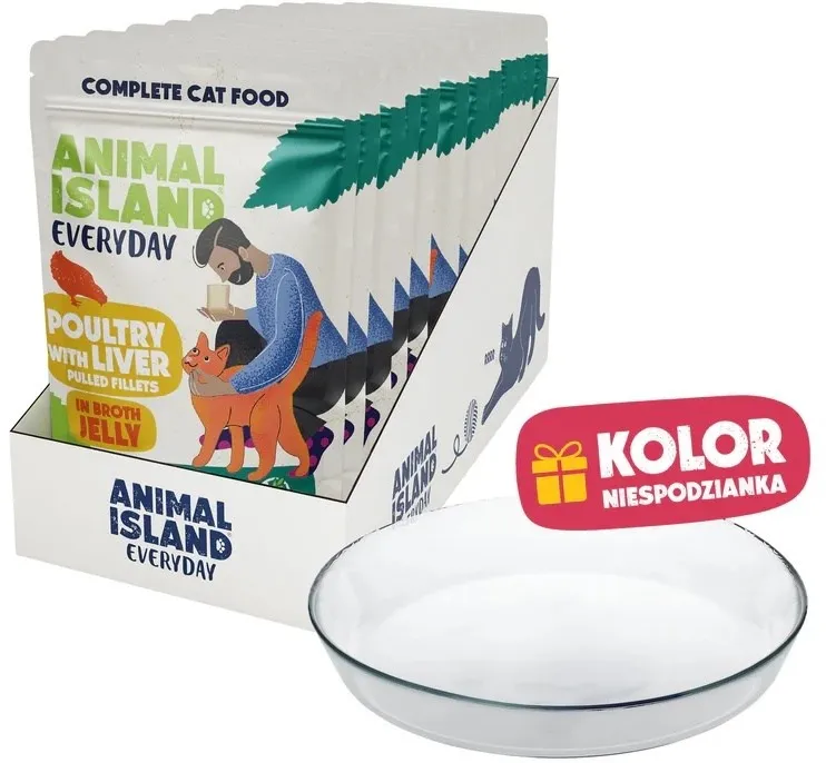 ANIMAL ISLAND Everyday Poultry with liver in jelly Box - wet cat food - 12x85g + free plate