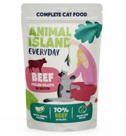 ANIMAL ISLAND Everyday Beef pulled fillets in broth - wet cat food - 85g