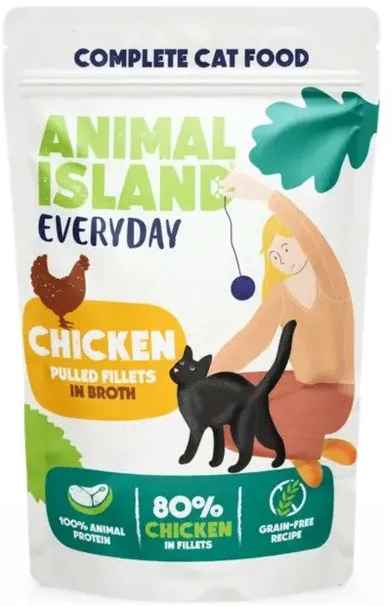 ANIMAL ISLAND Everyday Chicken pulled fillets in broth - wet cat food - 85g