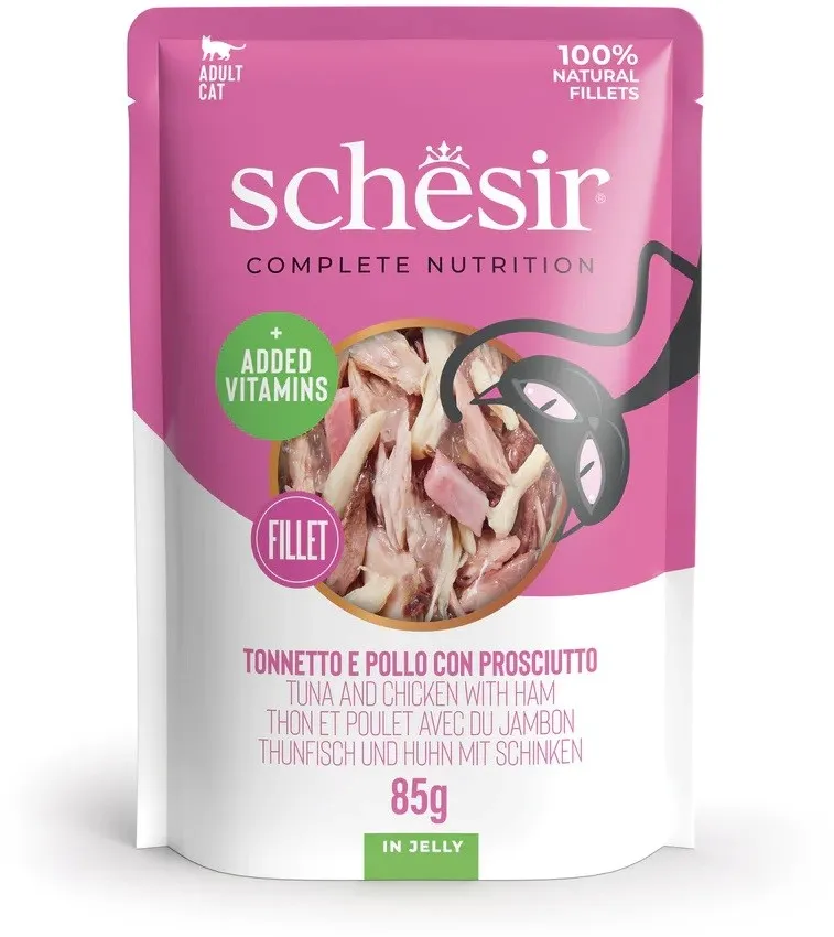Hrana umeda pentru pisici Schesir ton si pui cu sunca in aspic 85 g