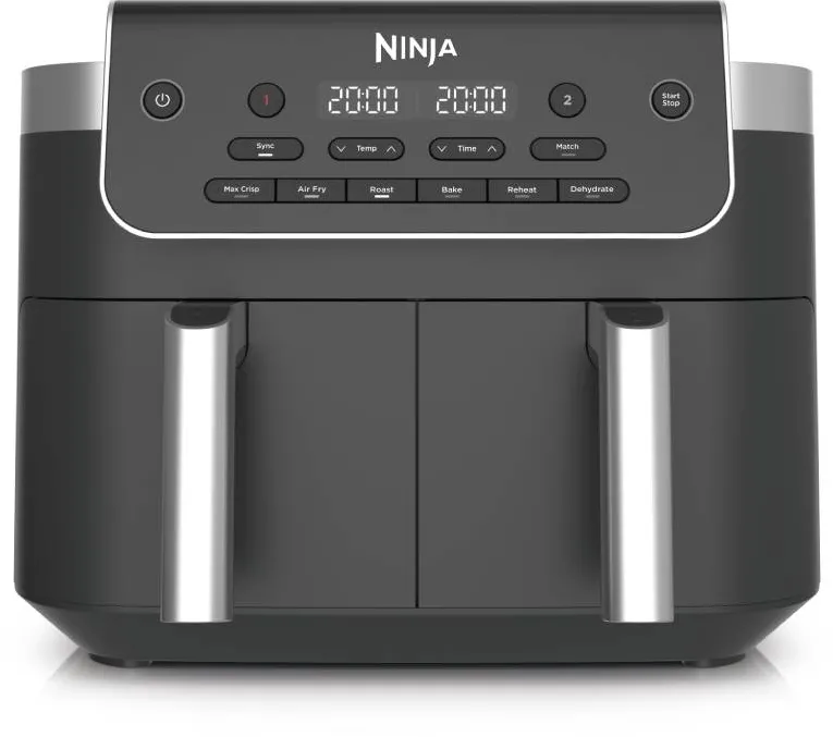 Friteuza dubla cu aer cald Ninja, 7.6L2 x 3.8L, gri metalizat