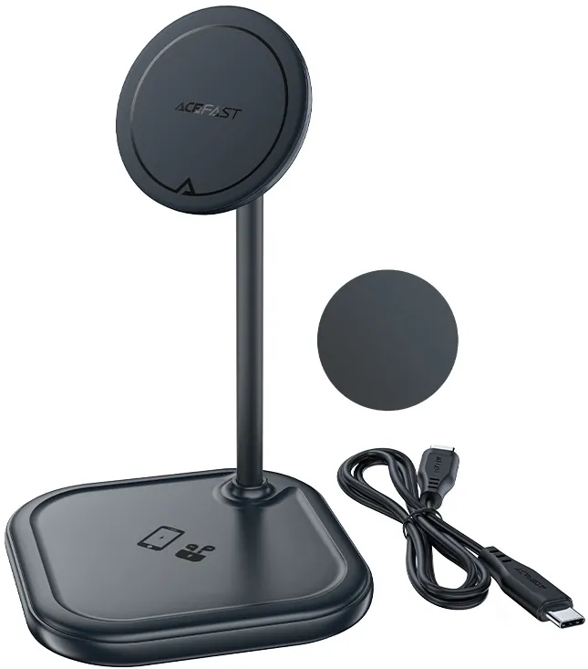 Stand incarcare wireless magnetic Acefast E6 15W Qi MagSafe pentru iPhone si AirPods gri