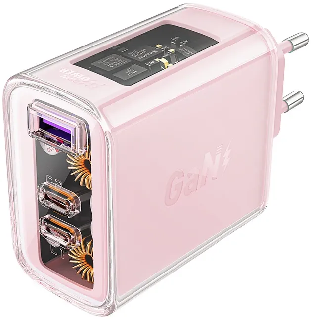 Acefast charger GaN 65W 3 ports (1xUSB, 2xUSB C) pink (A45)