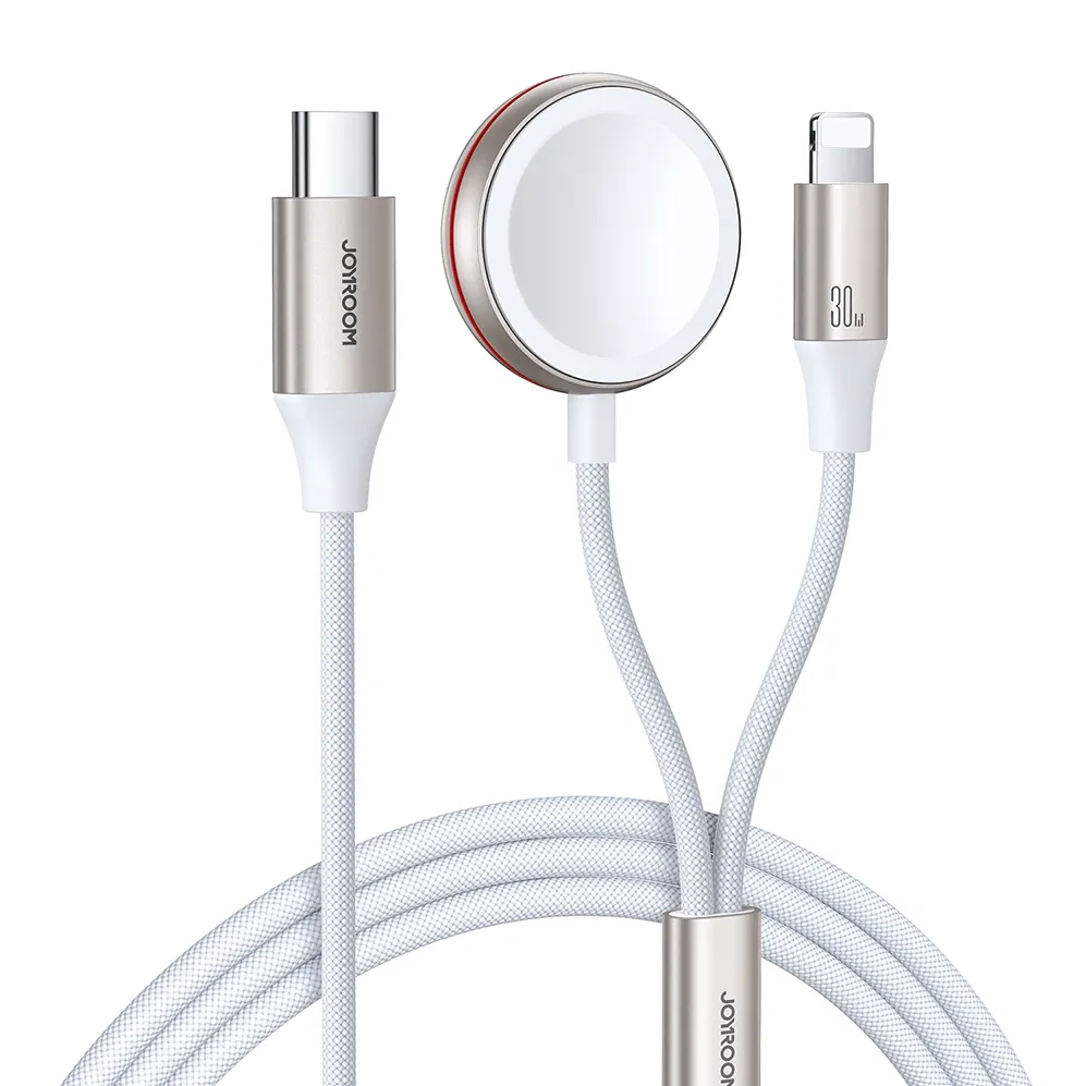 Cablu 2 in 1 Lightning cu incarcator inductiv pentru Apple Watch Joyroom S-IW012 1.5 m alb