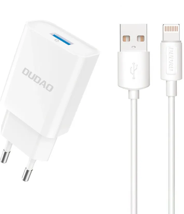 Incarcator de priza Dudao A4EU USB-A 2.1A alb cu cablu USB-A - Lightning
