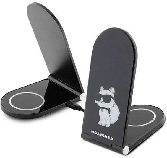 Incarcator inductiv Karl Lagerfeld Choupette MagSafe 15W 2 in 1 pliabil negru