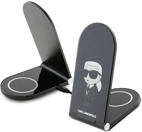 Incarcator inductiv Karl Lagerfeld Ikonik MagSafe 15W 2in1 pliabil negru