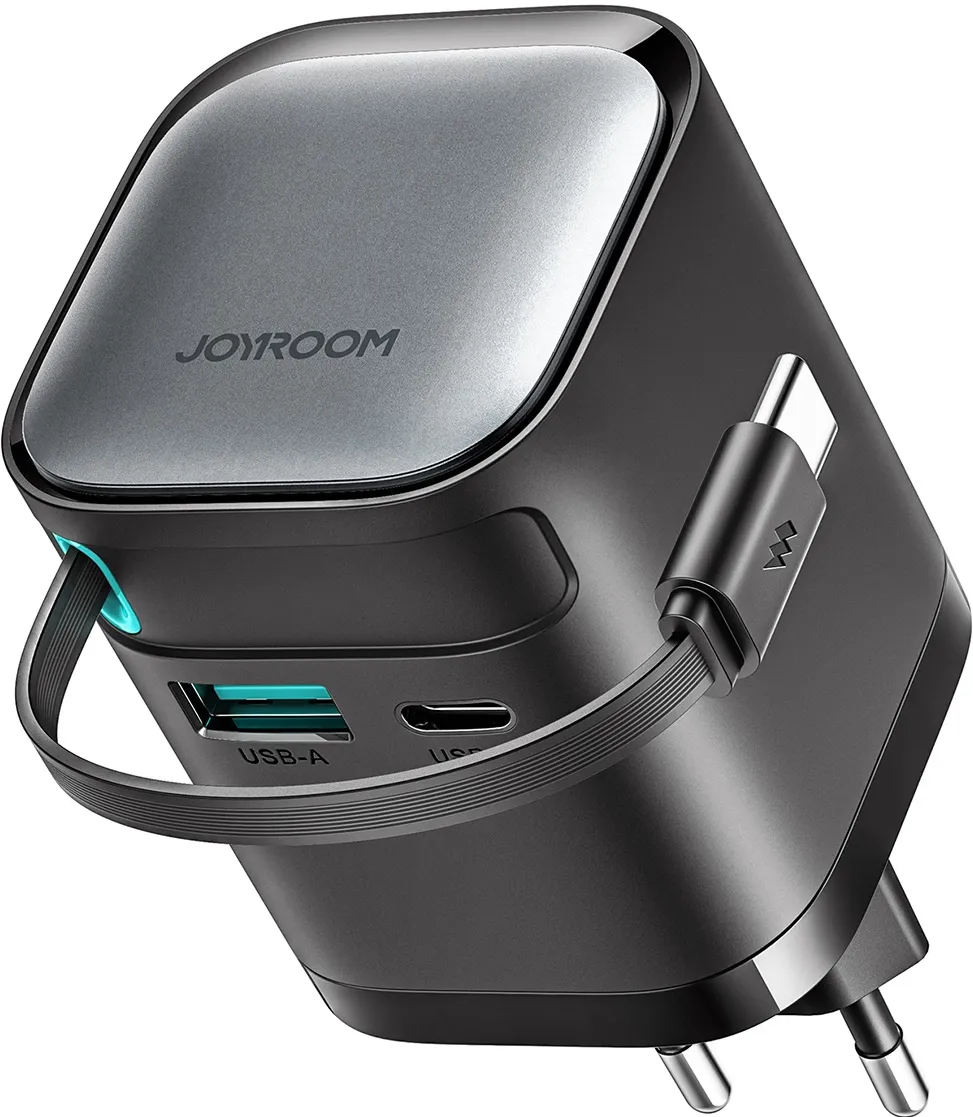 Incarcator GaN Joyroom JR-TCL02 65W USB-A USB-C cu cablu USB-C integrat negru