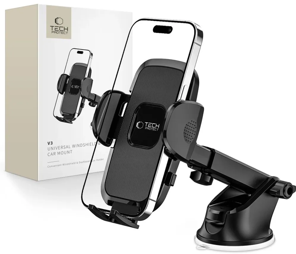 Tech-Protect V3 Car Phone Holder for Windshield/Cockpit - Black