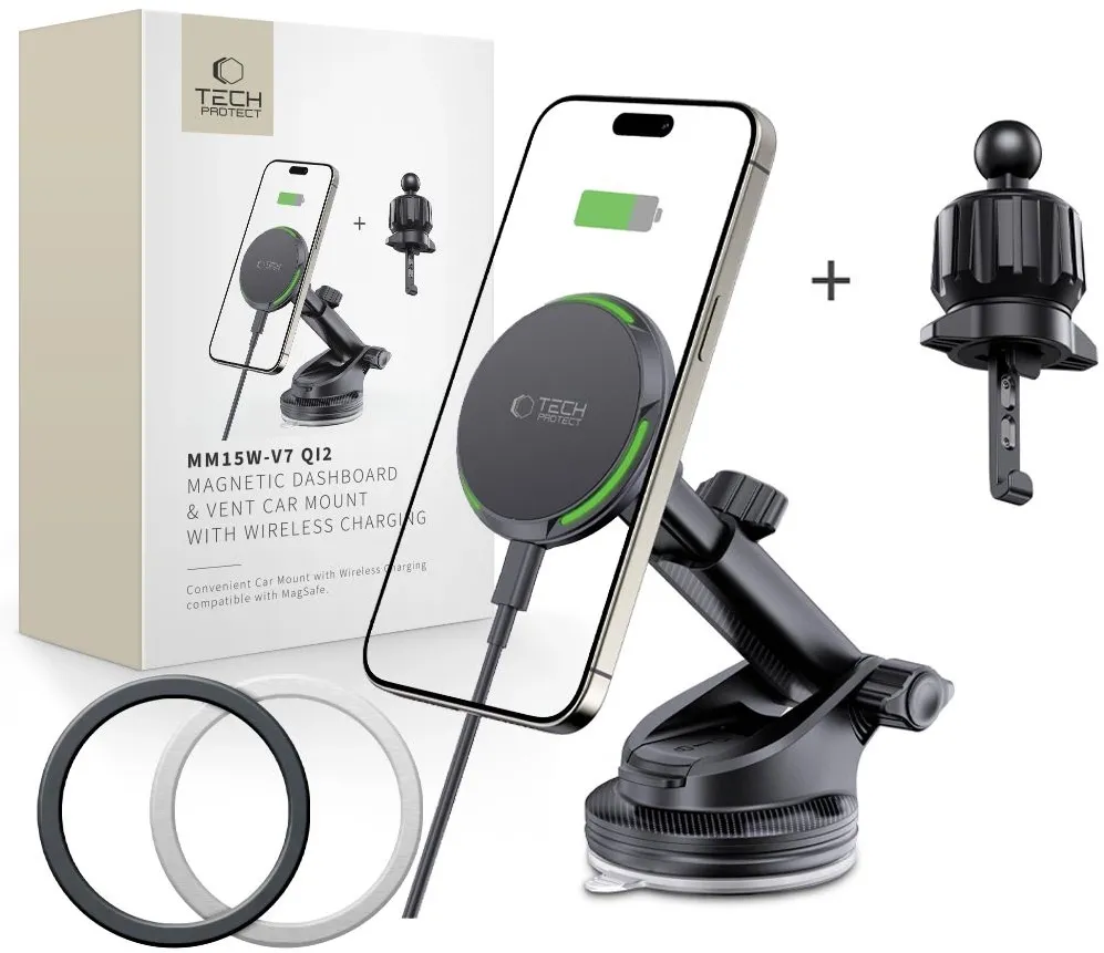 Tech-Protect MM15W-V7 QI2 Car Holder with Inductive Charger - Black