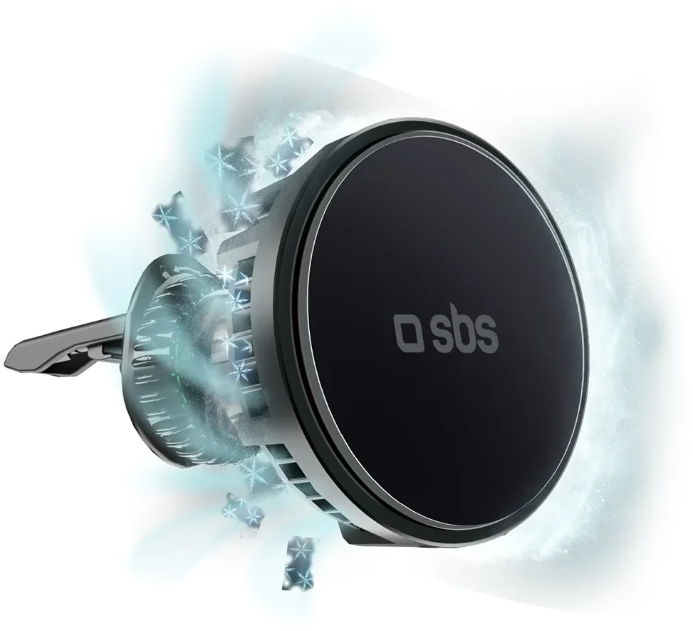 Smartphone holder with inductive charger SBS TESUPFANWIR15W 15W for air vent, with cooling - black