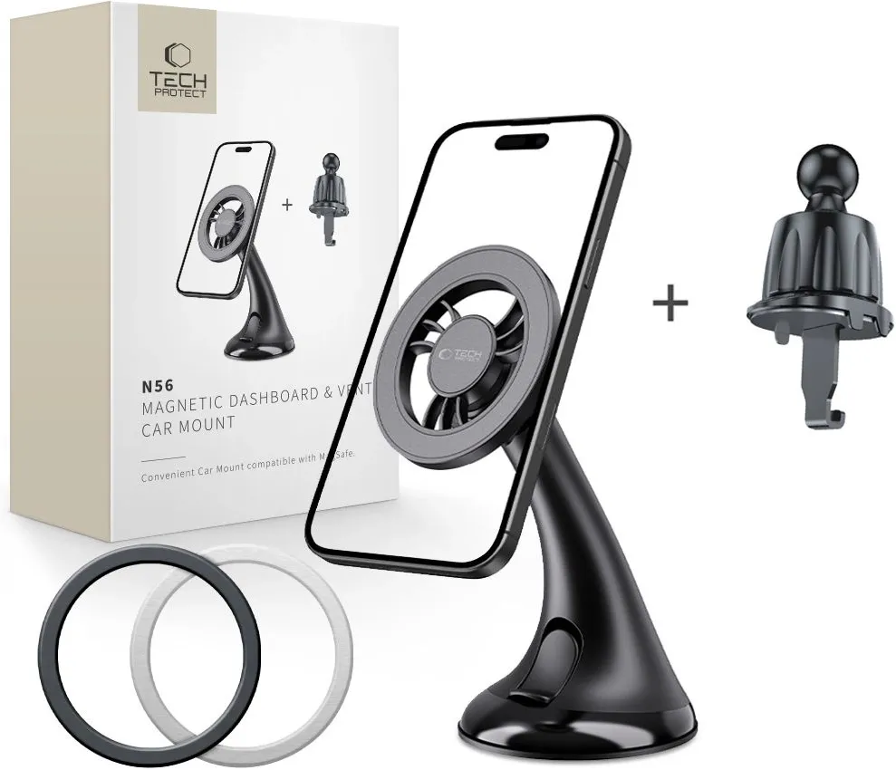 Tech-Protect N56 Car Holder for Dashboard, Windshield or Air Vent Mount - Black