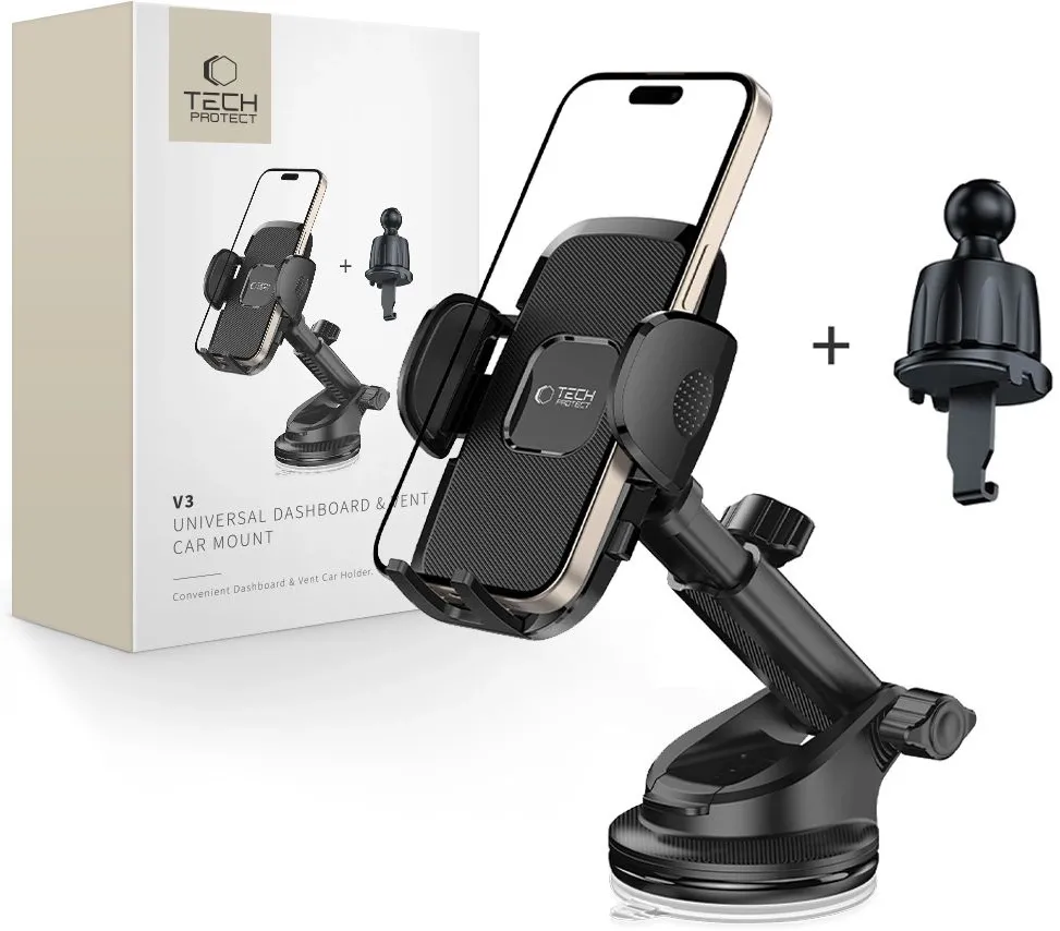 Tech-Protect V3 Car Holder for Dashboard, Windshield or Air Vent Mount - Black