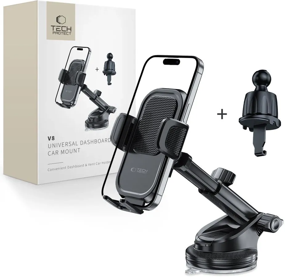 Suport telefon auto Tech-Protect V8 pentru bord, parbriz si grila de ventilatie negru