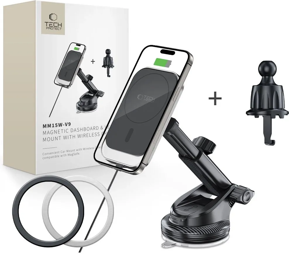 Tech-Protect MM15W-V9 Car Holder with MagSafe for Dashboard and Air Vent 15W - Black