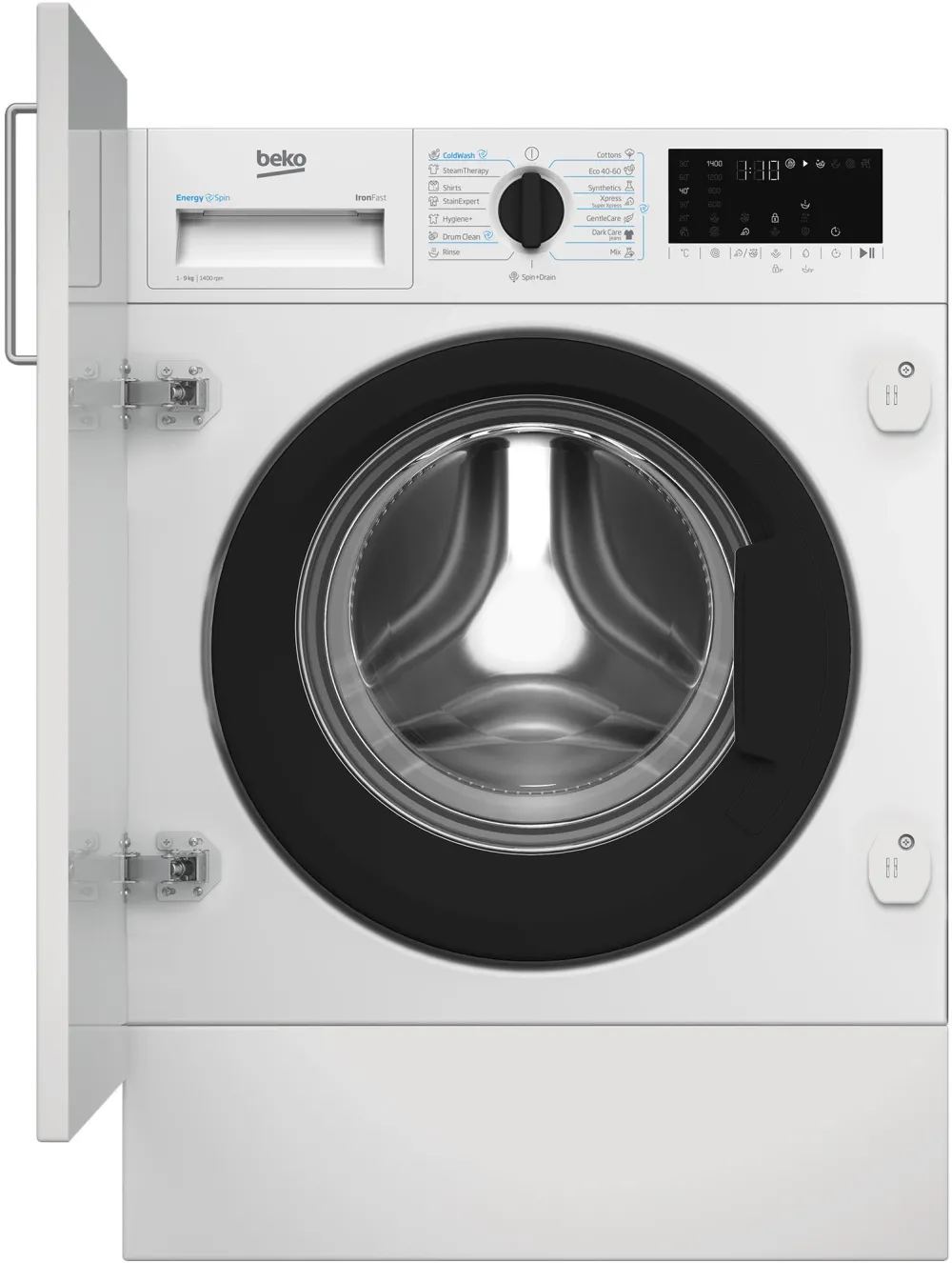 Masina de spalat rufe incorporabila Beko B3WBT691415W, 9 kg, 1400 RPM, SteamCure, Motor ProSmart Inverter, AddXtra, IronFast, SteamCure, Recycled Tub, Clasa A, Display LED, Alb