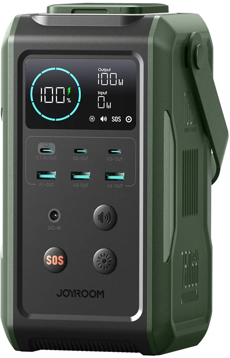 Powerbank Joyroom JR-PBF10 75000mAh 100W 3x USB-C 3x USB-A with foldable flashlight and handle - green