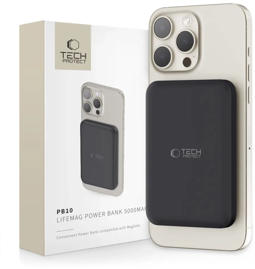 Tech-Protect LifeMag PB10 Powerbank with MagSafe 5000mAh 15W USB-C port - black + USB-C cable