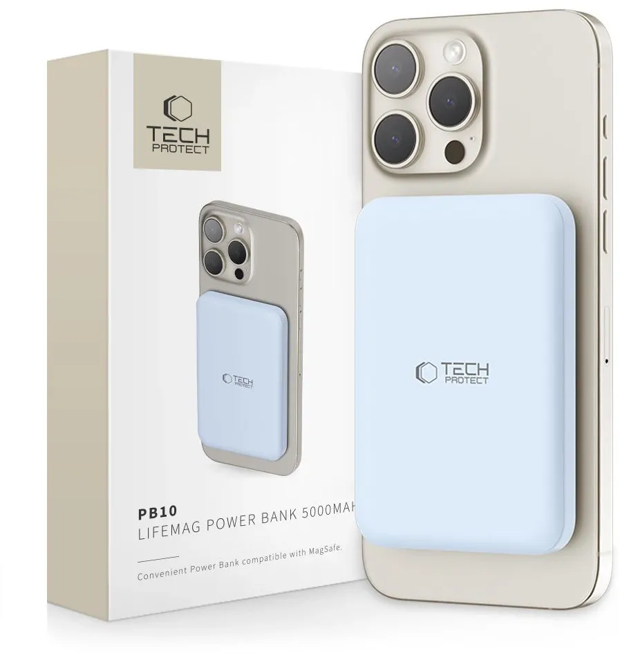 Tech-Protect LifeMag PB10 Powerbank with MagSafe 5000mAh 15W USB-C port - blue + USB-C cable