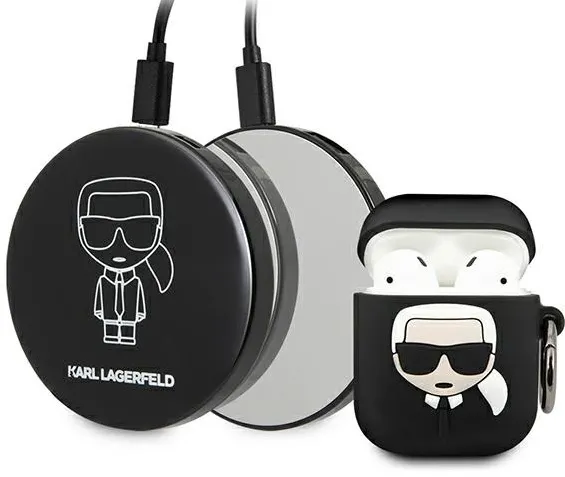 Set husa AirPods 1/2 si baterie externa Karl Lagerfeld Ikonik 2000 mAh negru