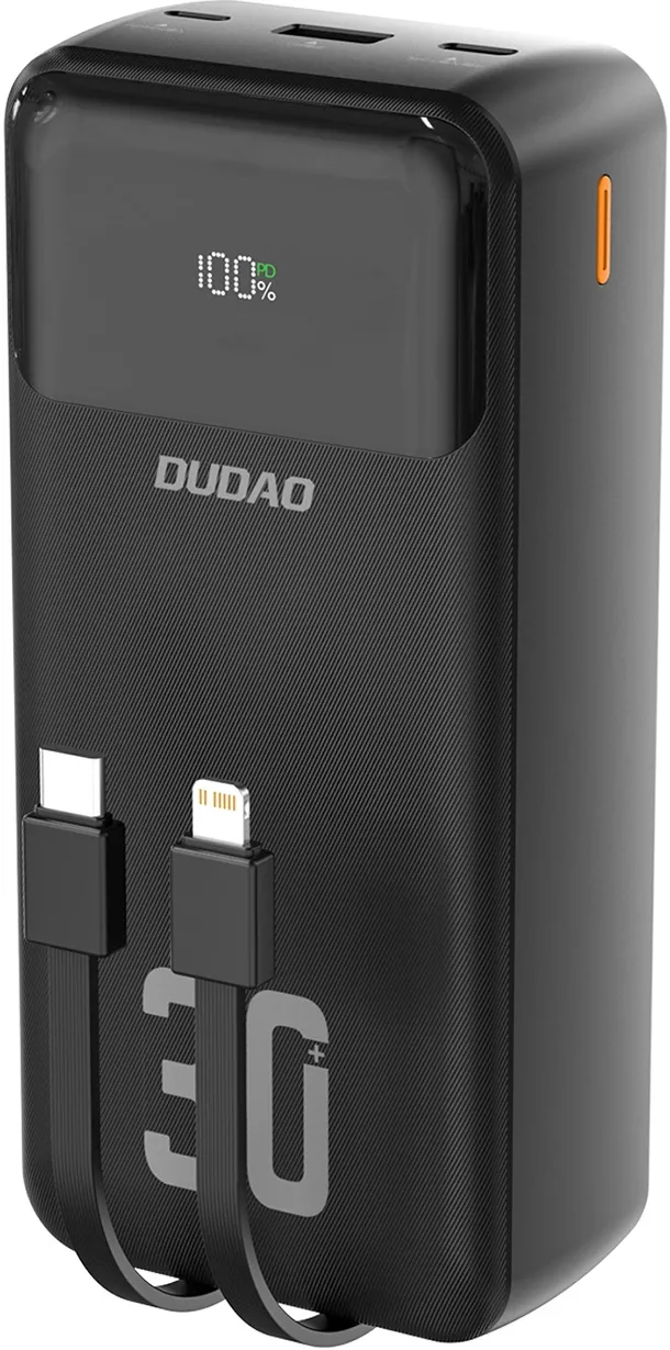 Baterie externa Dudao K15MAX 30000 mAh 22.5W cu cabluri integrate negru