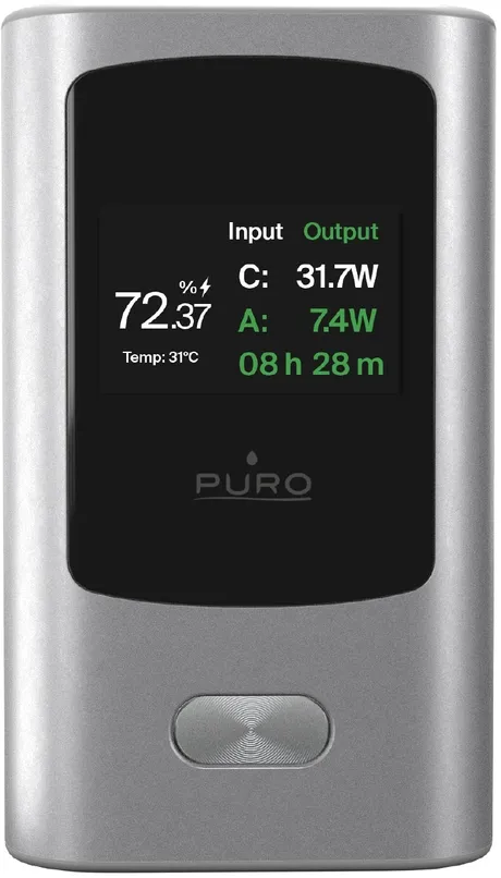 Baterie externa Puro PUFCBB100P10DKGR 10000 mAh 45W USB-A USB-C cu afisaj gri