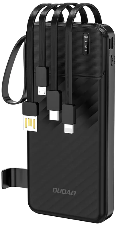 Baterie externa Dudao K11 10000 mAh cu 4 cabluri integrate negru