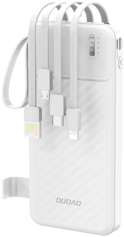 Baterie externa Dudao K11 10000 mAh cu 4 cabluri integrate alb